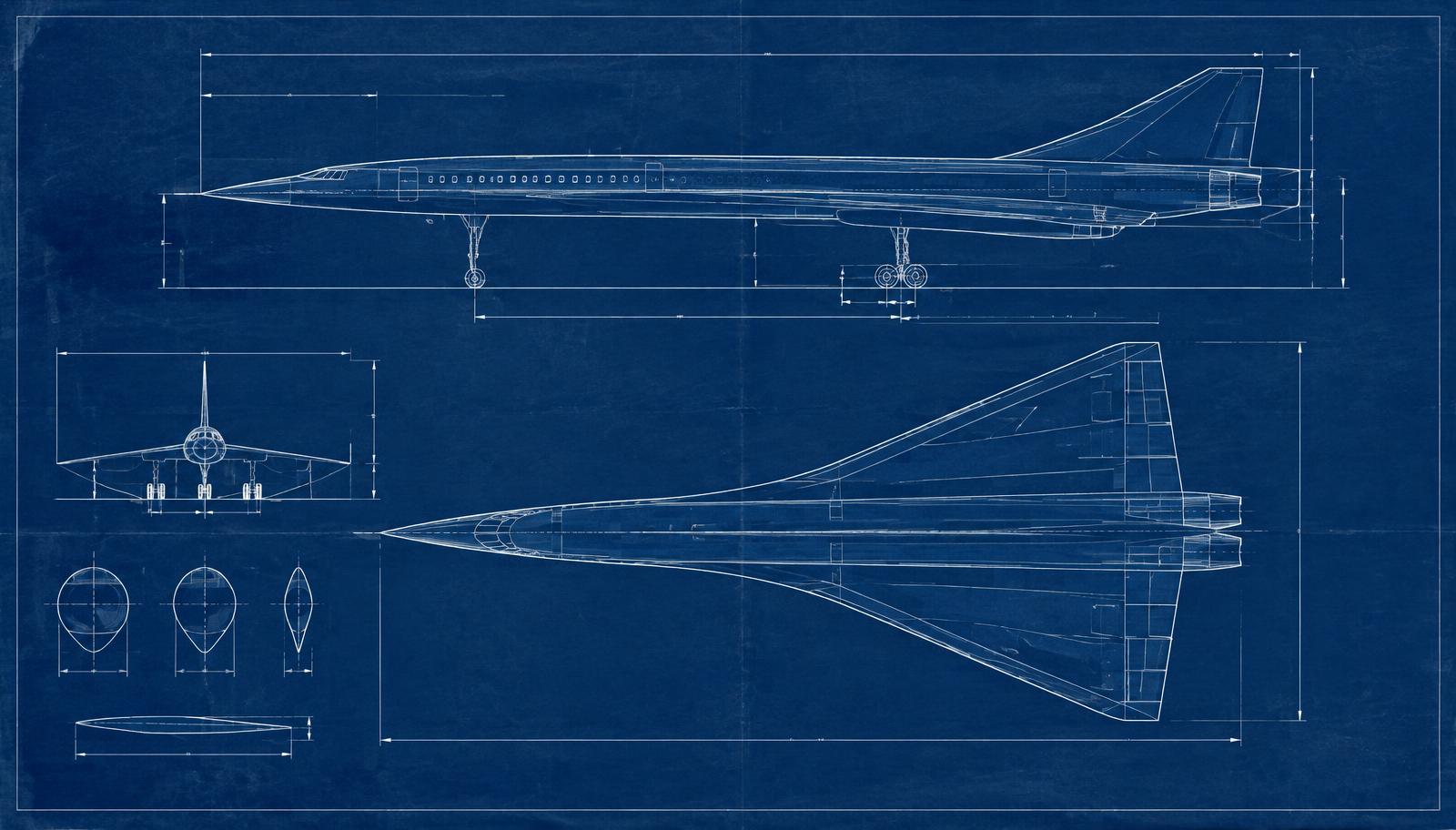 Illustration technique d'un avion supersonique à aile delta, style plan d'archives